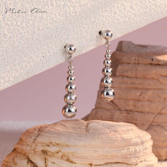 Dainty Silver Dangle Drop Statement Minimalist Earrings for Women Trendy Jewelry - Picture 4 of 5